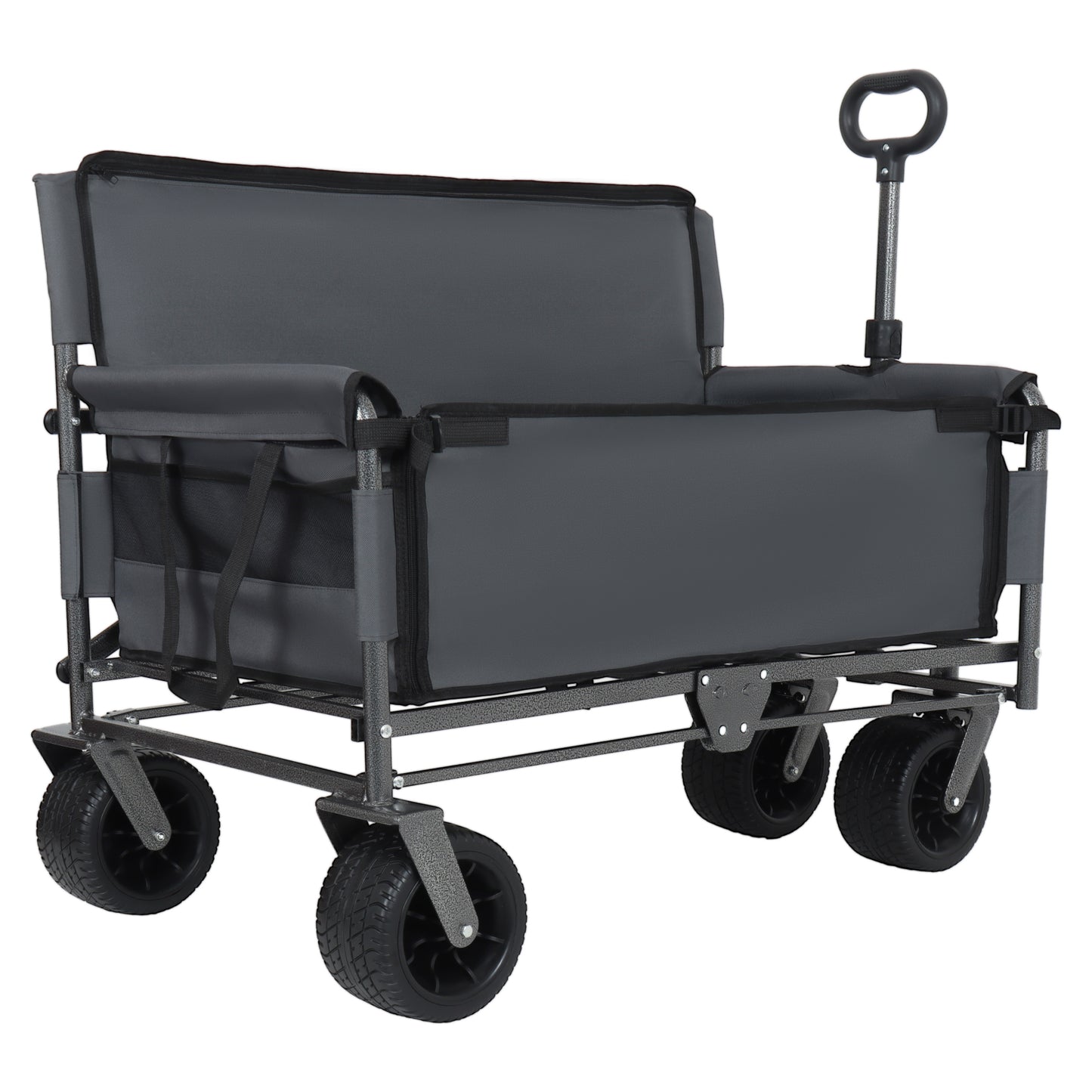 3- In- 1 Convertible Folding Wagon Cart With Bench Seat & Storage -  500lbs Heavy- Duty Utility Wagon  180L Capacity All- Terrain Wheels For Camping  Beach  Sports  Garden  Gray