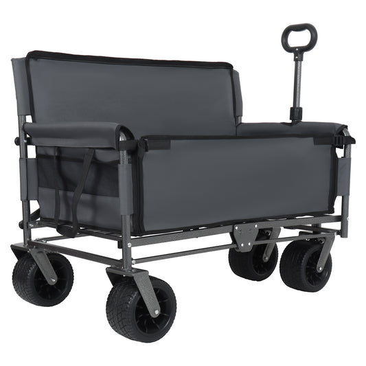 3- In- 1 Convertible Folding Wagon Cart With Bench Seat & Storage -  500lbs Heavy- Duty Utility Wagon  180L Capacity All- Terrain Wheels For Camping  Beach  Sports  Garden  Gray