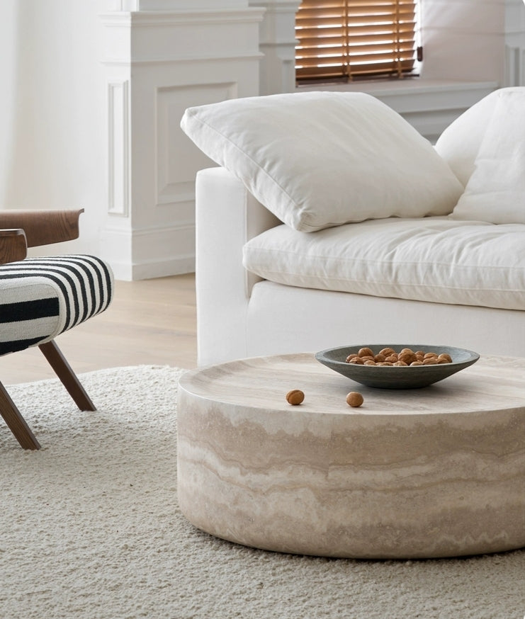 35.43   Faux MARS Pattern Coffee Tables For Living Room Round Tea Faux Travertine Textured  Table For Living Room, No Need Assembly.