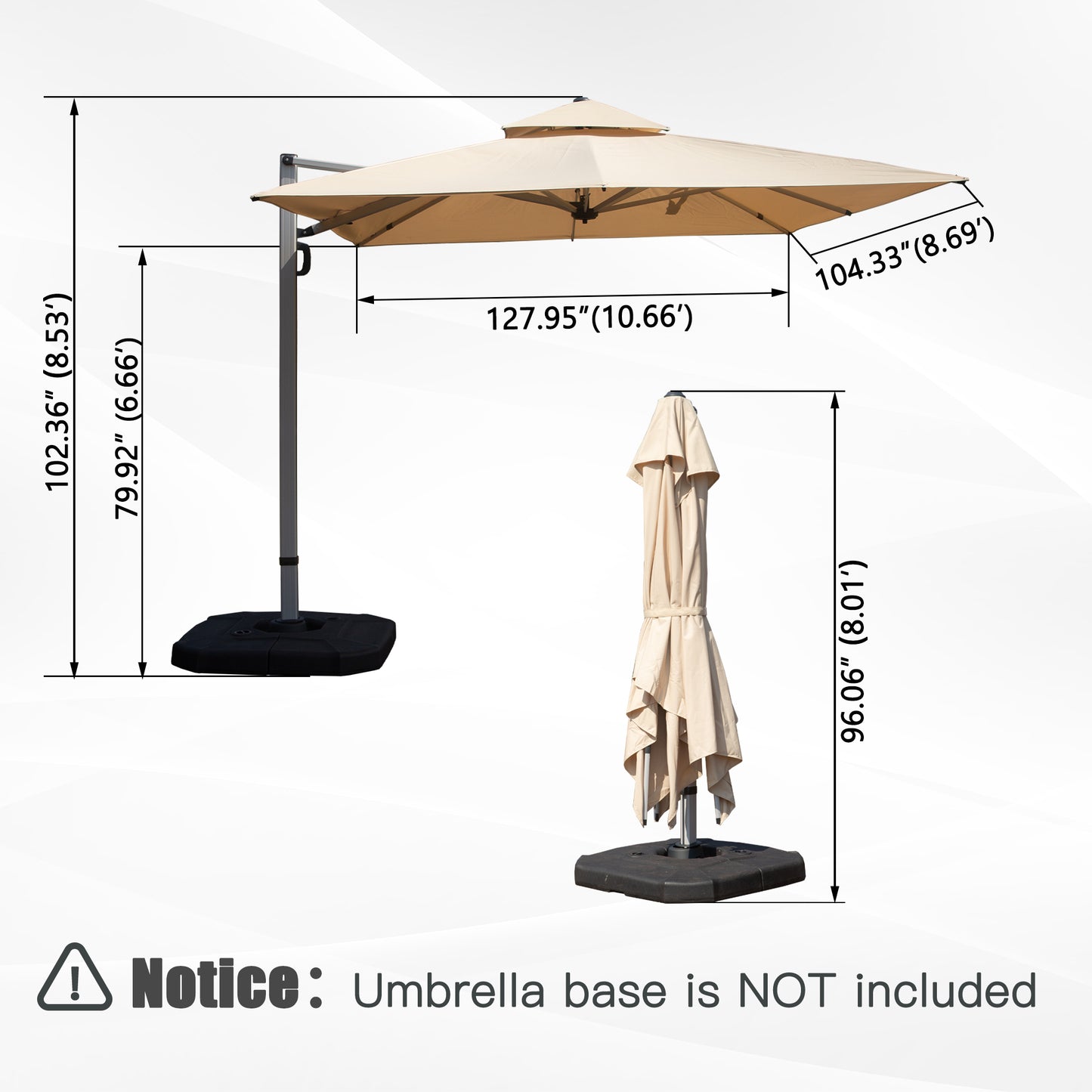 9  X 11   Rectangle Cantilever Umbrella With Center Pole, Beige   Base Not Included