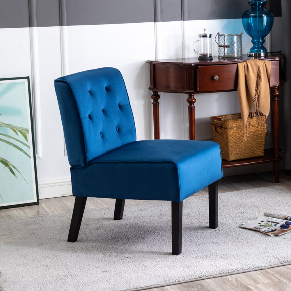 Reese 53    2Piece Living Room Armless Button Tufted Pattern Accent Chair With Velvet Fabric And Premium High Density Foam Cushion, Dark Blue