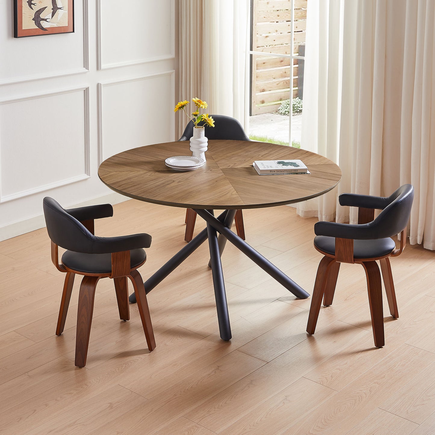 53.14   Round MDF Coffee Table End Table Short Leisure Tea Table Cross Legs Metal Base, Easy To Assemble,Walnut.