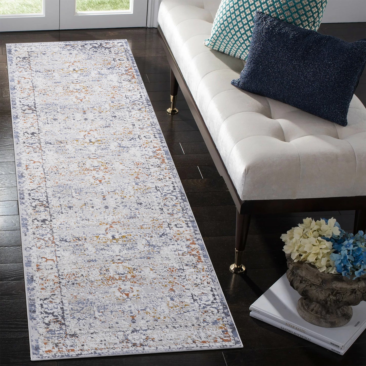 PAYAS  2X8 Ivory  Grey  Traditional Runner Rug