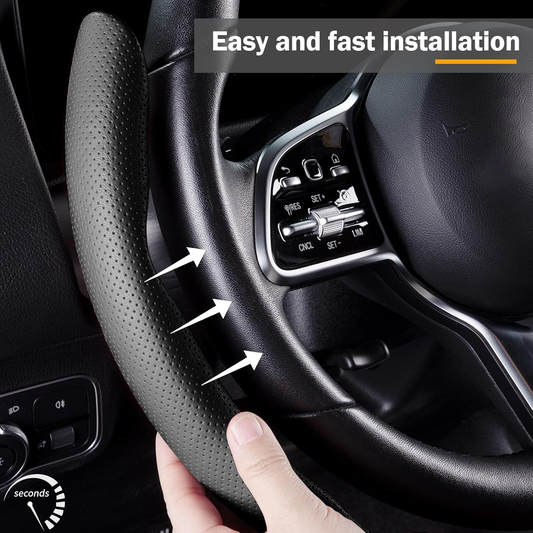 Car Steering Wheel Cover - Leather Snap-on Three-piece Set - Anti-slip Protection Cover - Steering Wheel Control Accessory - Universal Model - Black And Gray