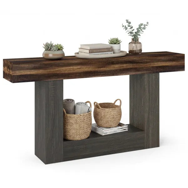 63" Long Narrow Entryway Table With Anti-Tip Safety, Farmhouse Sofa Console Table With 2-Tier Storage For Living Room Hallway Foyer