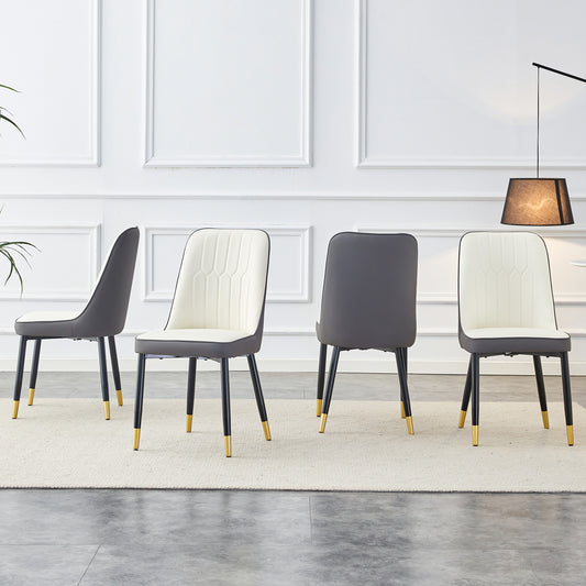 A Modern Dining Chair With A White Dark Gray Dual Tone PU Leather Backrest And Black Metal Legs, Suitable For Kitchens, Bedrooms, And Offices. A Set Of 4 Pieces  White Dark Gray PU C-007 W1151118960