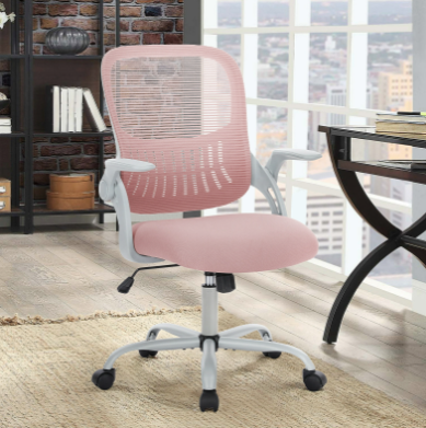 Home Office Computer Chair - Ergonomic Mid Back Desk With Lumbar Support And Rocking Mode, Height Adjustable With Fixed Armrest
