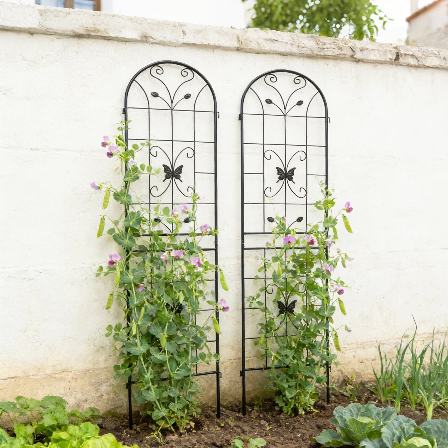 2 Pack Metal Garden Trellis 86.7  X 19.7  Rustproof Trellis For Climbing Plants Outdoor Flower Support Black