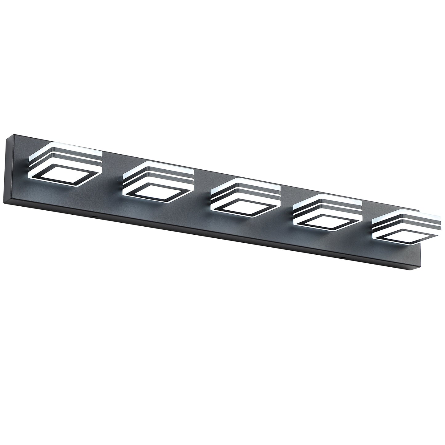 32in  Modern Black 5-Light LED Vanity Light, Square Acrylic Lampshades Wall Mount Fixture For Bathroom, Mirror Lighting
