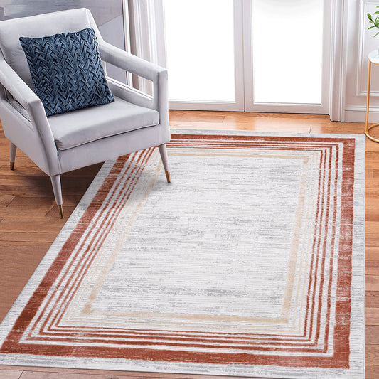 MARFI 5X7 Brown  Ivory  Bordered Area Rug