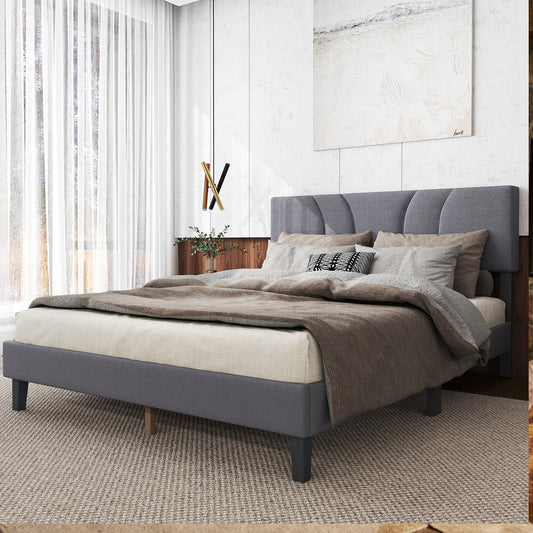 Queen Size Platform Bed Frame With Adjustable Fabric Upholstered Headboard And Wood Slats Support Fully Upholstered Mattress Foundation No Box Spring Needed Easy Assembly Dark Gray