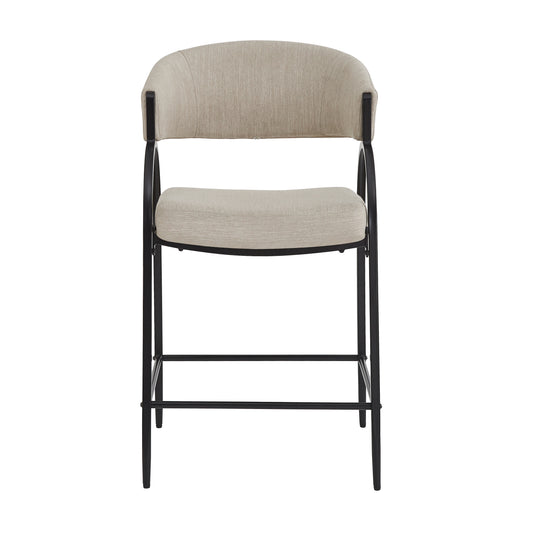 25 Seat Height Modern Fabric Bar Stools With Back, Black Metal Frame, Comfortable Counter Stools For Kitchen Island Dining Room, Set Of 2  Beige