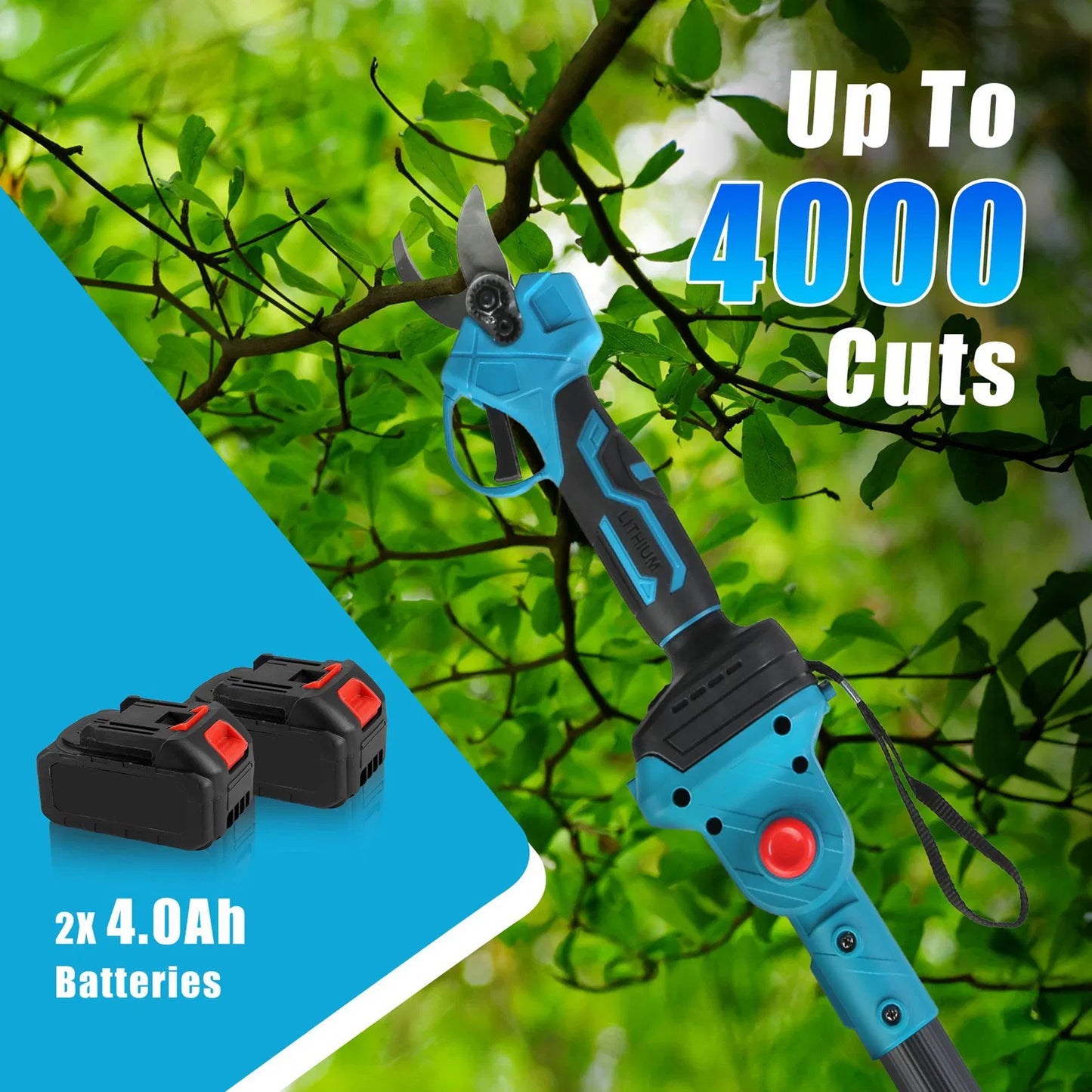2-In-1 Electric Pruning Shear With Extension Pole 21V 4.0Ah Batteries Powered Cordless Pruner Reach 13FT High 0.98in Cutting Diameter For Tree Trimming