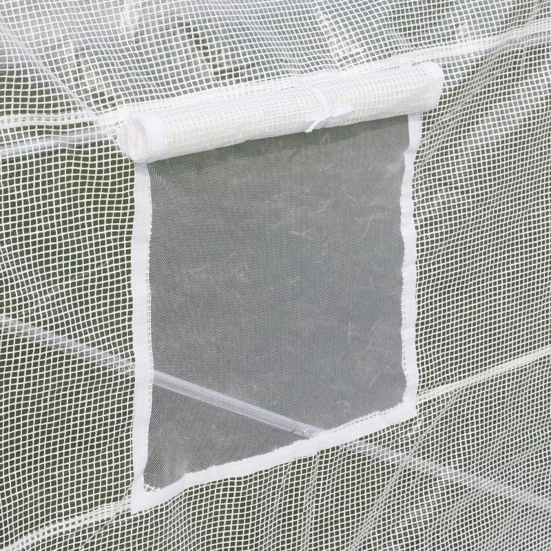 Walk-In Tunnel Greenhouse With Zippered Door & 8 Mesh Windows, Large Garden Green House Kit, Galvanized Steel Frame, White