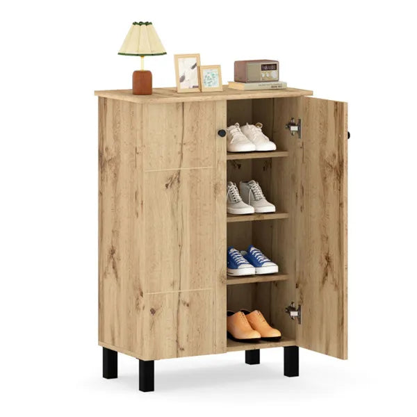 4-Tier Removable Shelf Shoe Organizer, Farmhouse Wooden Shoe Cabinet With Anti-Tip Hardware For Entryway