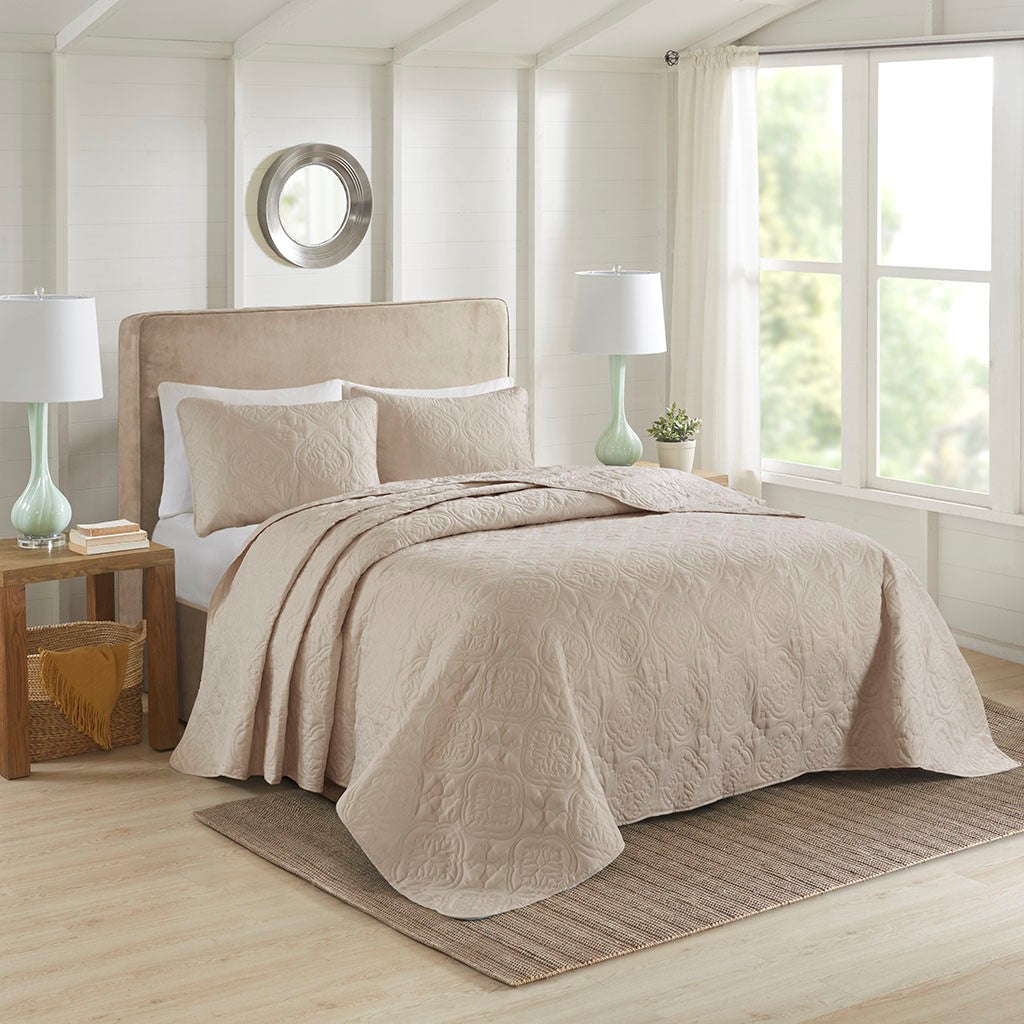 3 Piece Reversible Bedspread Set Khaki Full Queen