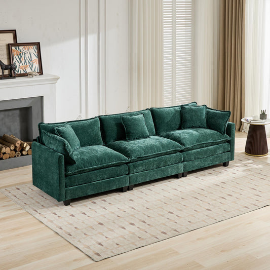 Cloud Sofa 3 Seats Ottoman Is Not Included, Modern Sectional Couch, For Living Room Bedroom And Apartment, Comfy Double Layer Upholstered Seat Cushion, Breathable Chenille Fabric,Green,SW5013GN