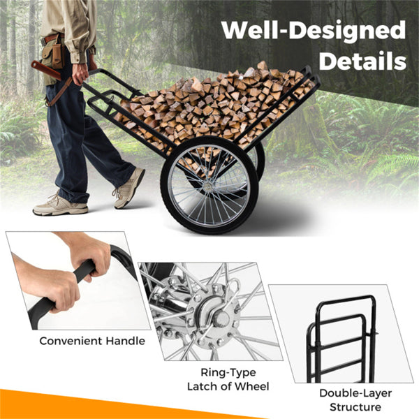 Black Game Cart With Double-Layer Structure - 2-Level Adjustment, 550 Lbs Capacity, 20inch Rubber Wheels For Outdoor Hauling