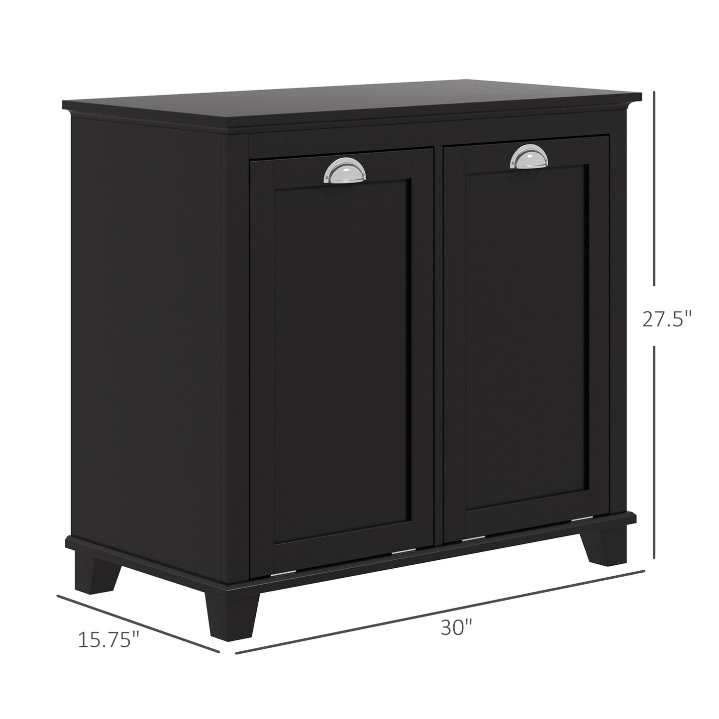 Bathroom Storage Cabinet, Tilt-Out Laundry Hamper With 2 Compartments, Black