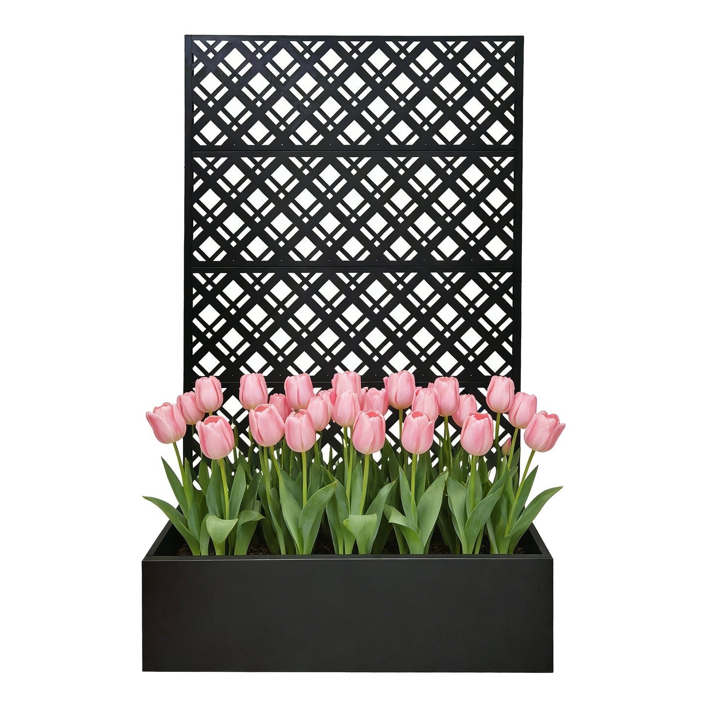 Metal Planter Raised Garden Bed With Trellis 70.9in H X 43.3in W X 15.8in D - Garden Box For Climbing Plants Flowers Vegetable With Drainage Holes, Rhombus Black