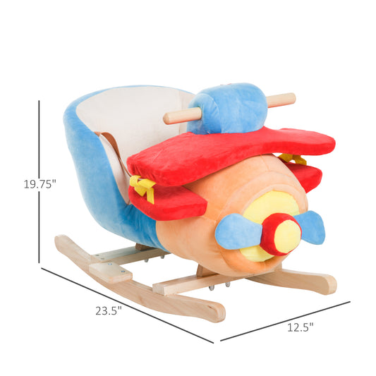 Kids Rocking Horse, Wooden Plush Ride-on Plane Chair Toy With Lullby Song And Seat Belt For 18 Month +