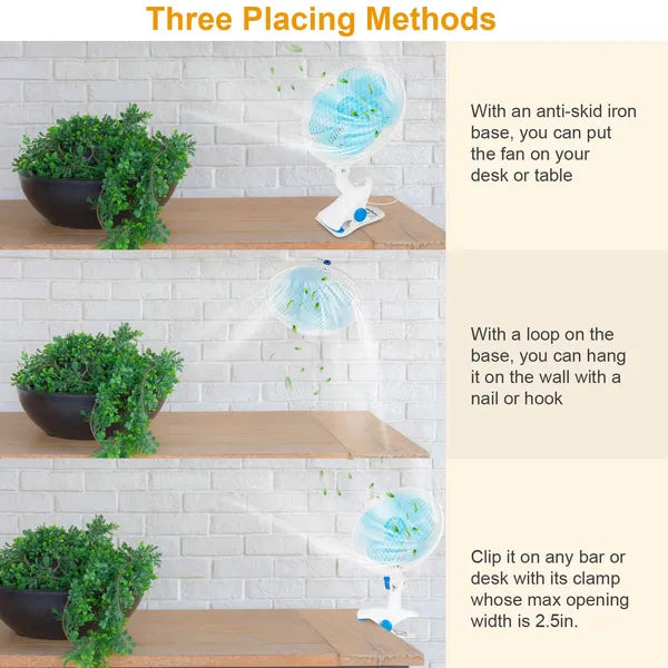 3-in-1 Clip On Fan, Quiet Small Desk Fan With 2 Speeds & Auto Oscillation, Clamp Fan For Office Bedroom Stroller, Safe For Baby