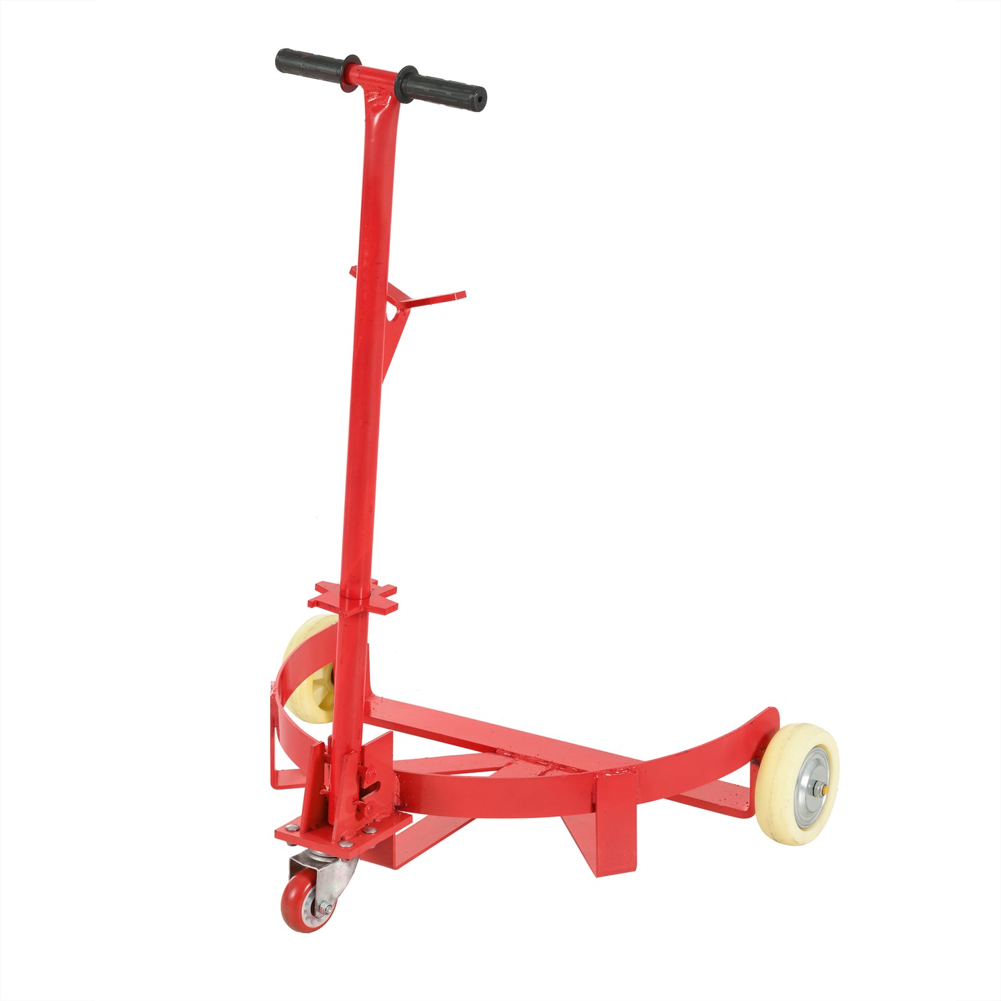 55 Gallon Drum Dolly, 1200lbs Capacity, With 2 Fixed PU Wheels And 1 Swivel Wheel - Low Profile Steel Oil Drum Caddy Oil Barrel Drum Roller Hand Cart-Red