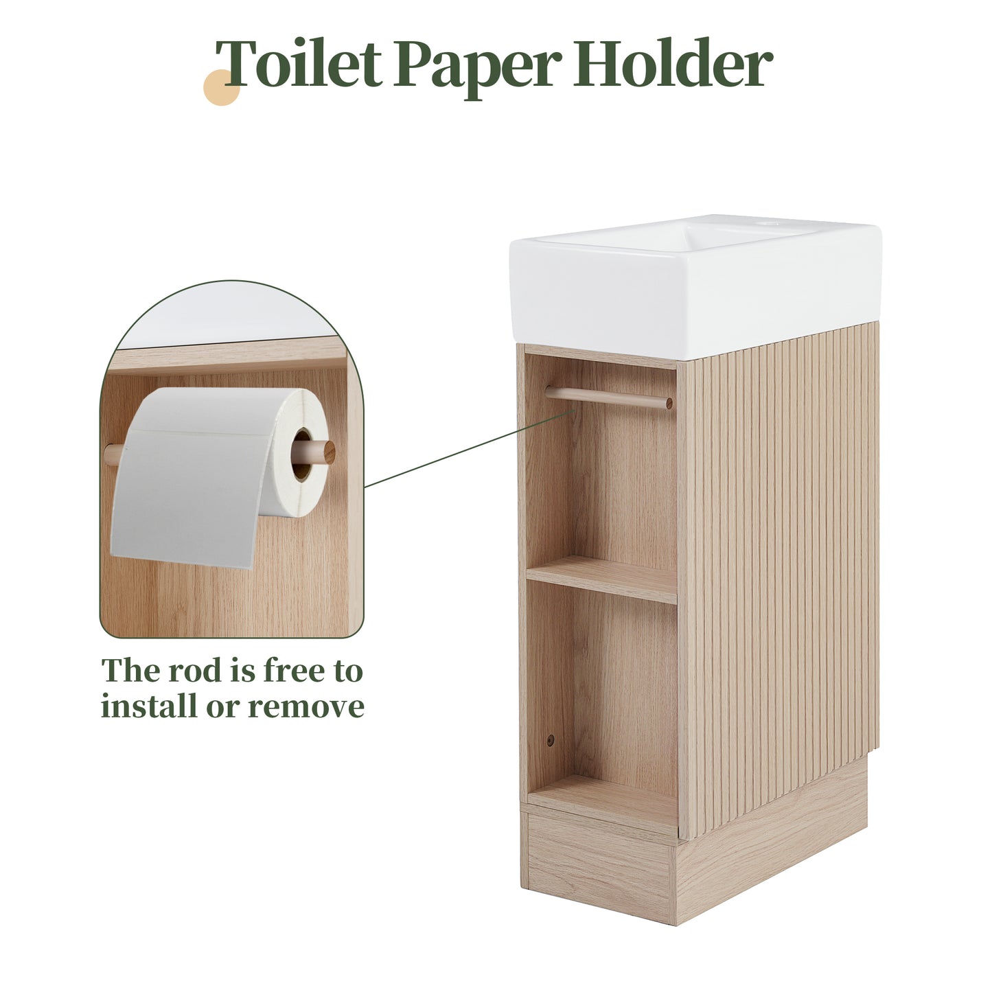 18.6 Bathroom Vanity With Sink, Bathroom Vanity Cabinet With Two-tier Shelf, Left Or Right Orientation, Natural