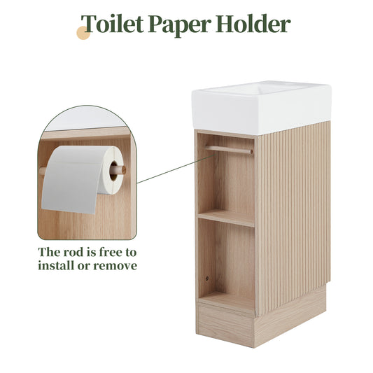 18.6 Bathroom Vanity With Sink, Bathroom Vanity Cabinet With Two-tier Shelf, Left Or Right Orientation, Natural