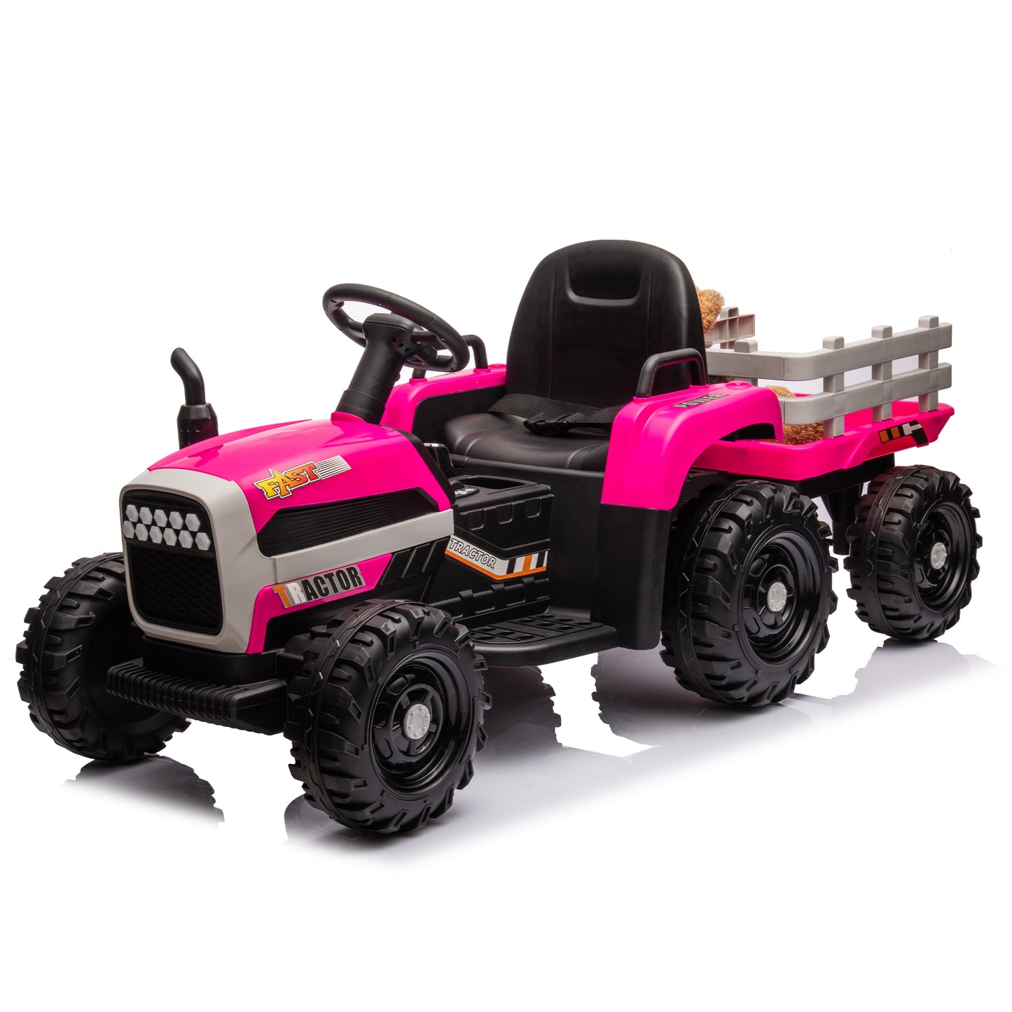 Ride On Tractor With Trailer,24V Battery Powered Electric Tractor Toy, 200wx2motor 1.86-4.97MPH Remote Control,electric Car For Kids,Three Speed Adjustable,USB,MP3 ,Bluetooth,LED Light, Safety Belt.