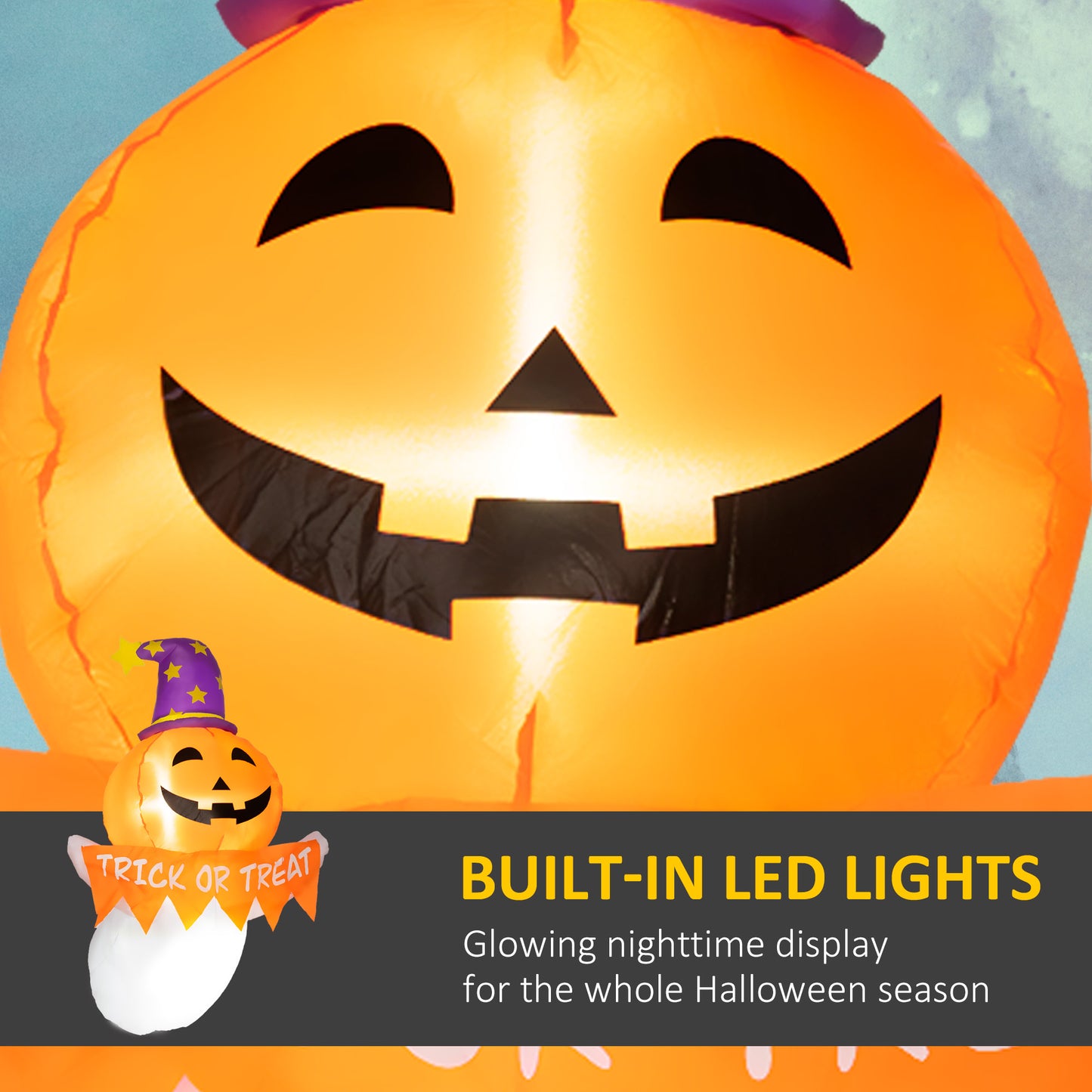 3.4ft Inflatable Halloween Window Sticker Ghost With Orange Face, Blow Up LED  Display For Garden Indoor Outdoor