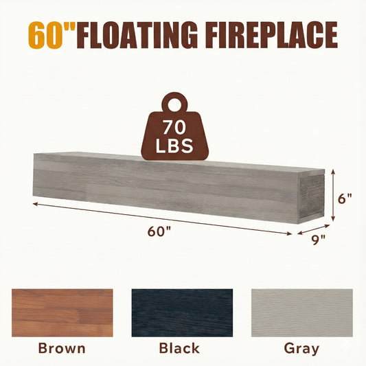 60  Rustic Wood Fireplace Mantel,Wall-Mounted & Floating Shelf For Home Decor
