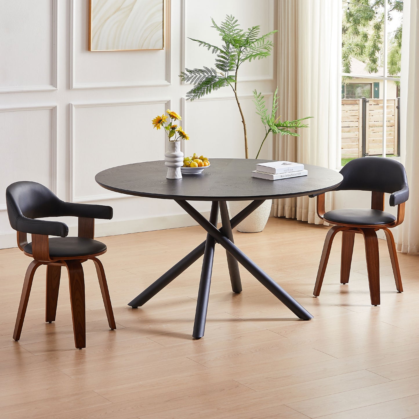 53.14   Round MDF Coffee Table End Table Short Leisure Tea Table Cross Legs Metal Base, Easy To Assemble,BLACK
