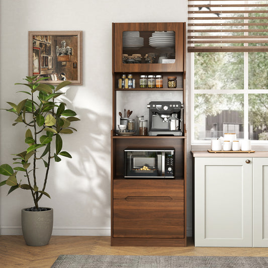 Kitchen Pantry Hutch Storage Cabinet, Farmhouse Kitchen Hutch Buffet Cabinet With Microwave Stand, Freestanding Buffet Sideboard Coffee Bar Cabinet