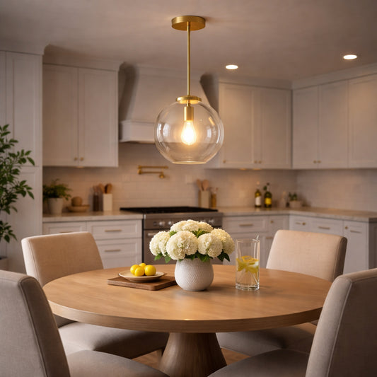 Gleam Single Light Pendant Lamp With Clear Globe Glass - Satin Brass