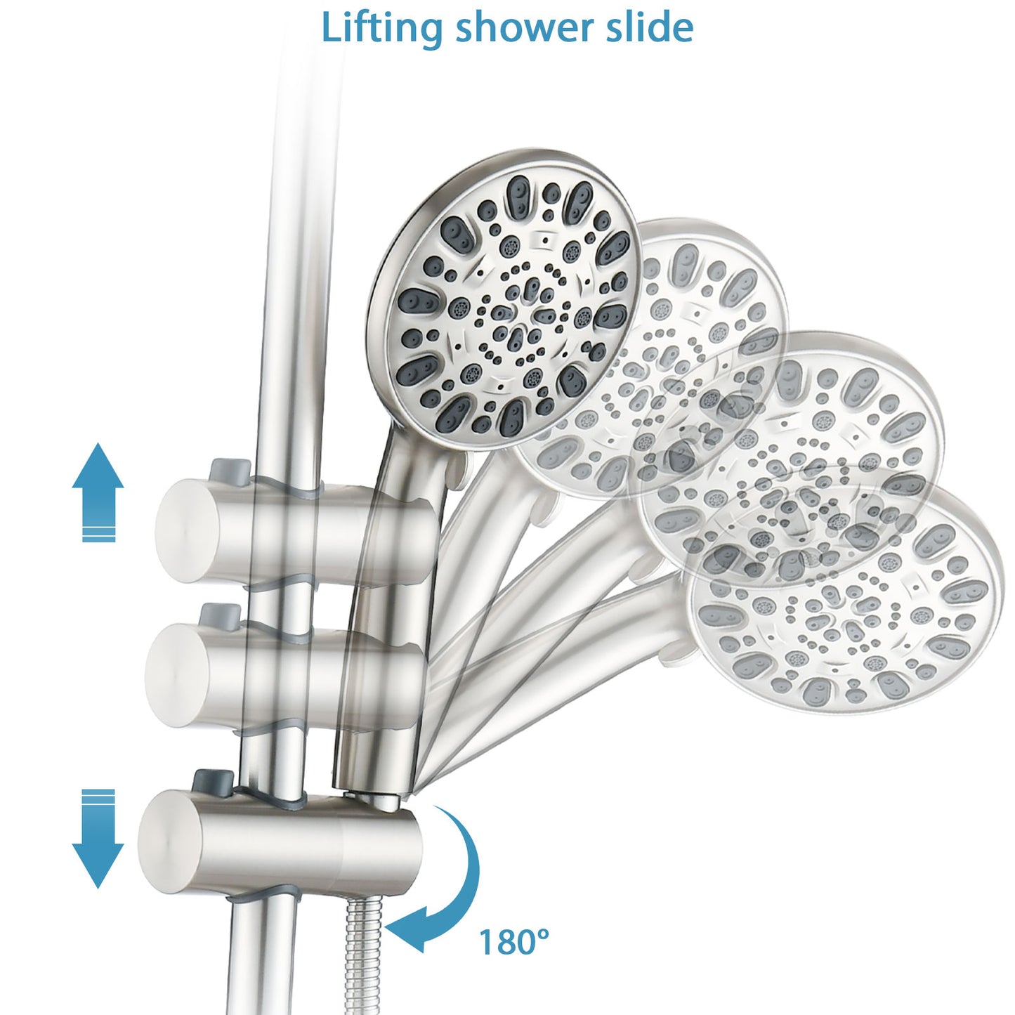 No-Tool Installation 5 Inch Rain Shower & 7-Spray Handheld Combo With 26  Adjustable Slide Bar, Dual Flow 1.8GPM WaterSense