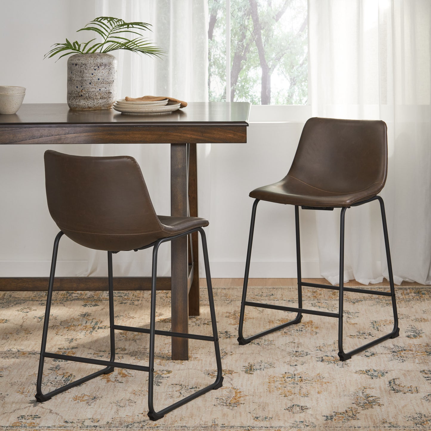 Vintage Style Brown 24-Inch Counter Stool  Set Of 2