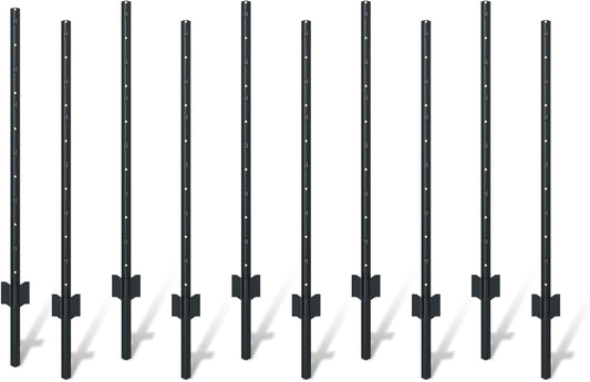 10  Piece Garden Fence Post Set, 4-foot Heavy-duty U-shaped Metal Posts For Wire Mesh Fences, No-dig Temporary Fence Posts, Black