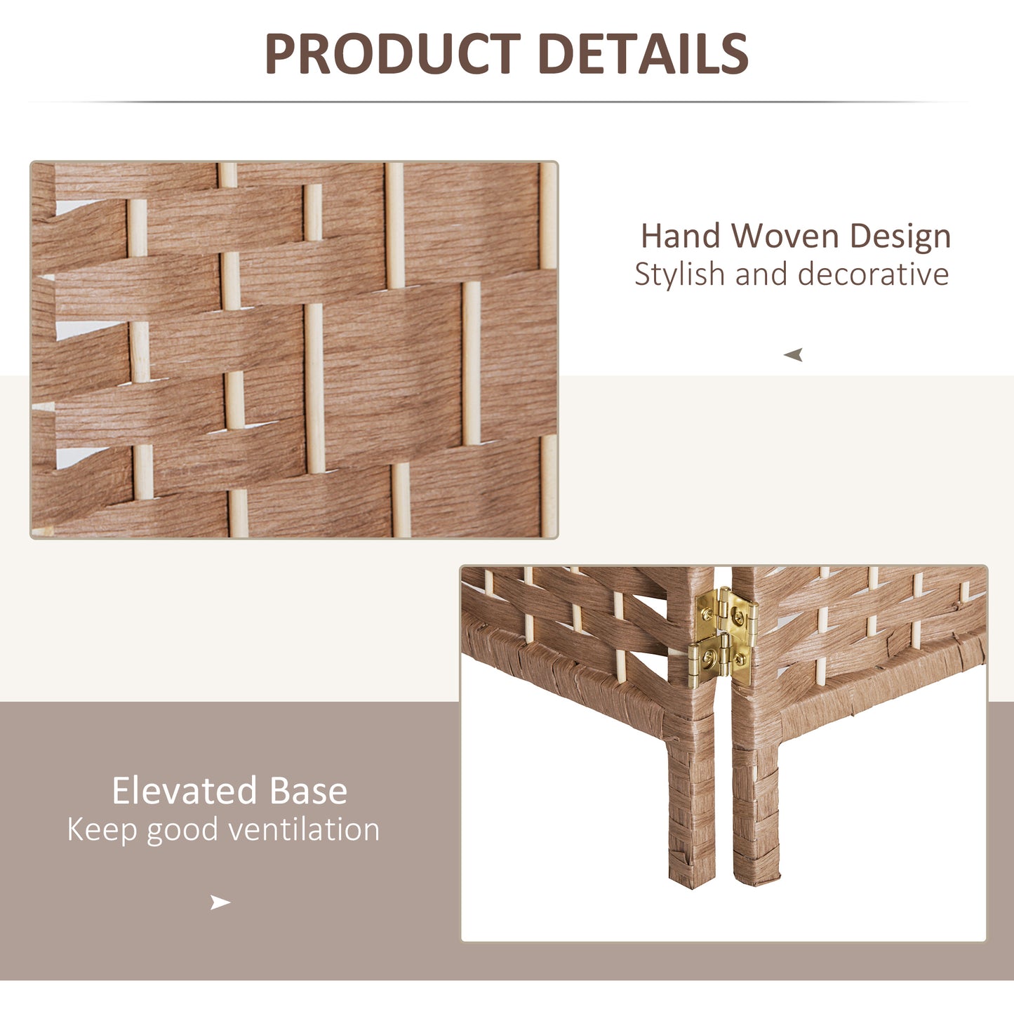 Room Divider, 4 Panel Folding Privacy Screen, 6FT Tall Portable Wicker Weave Partition Wall Divider For Bedroom, Home Office, Natural