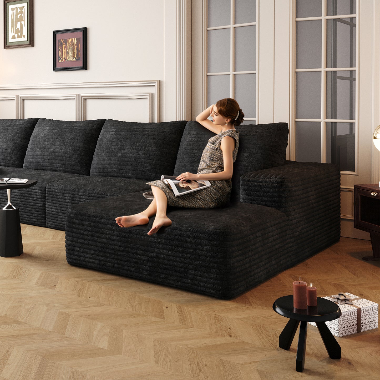 107  Cloud Sectional Couch With L-Shape Chaise,Modern Modular Sofa With Deep Seat, Upholstered Couches For Living Room Bedroom,No Assembly Required  Plush Corduroy Fabric