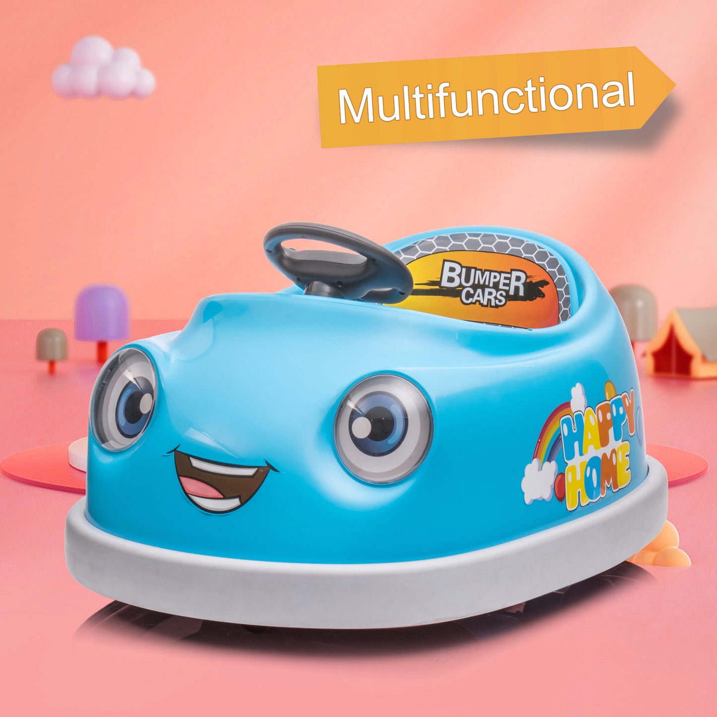 Bumper Car For Kids, 12v Dual Drive 1-6 Years Old Children's Electric Car With Pushrod Dinner Plate USB BT Music Rocking Horse Mode Anti-Collision Bumper Ride On Car