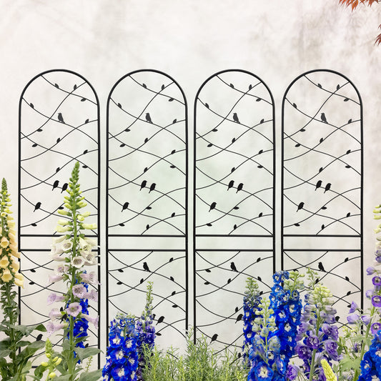 4 Pack Metal Garden Trellis 86.7  X 19.7  Rustproof Trellis For Climbing Plants Outdoor Flower Support Bird Deco Black