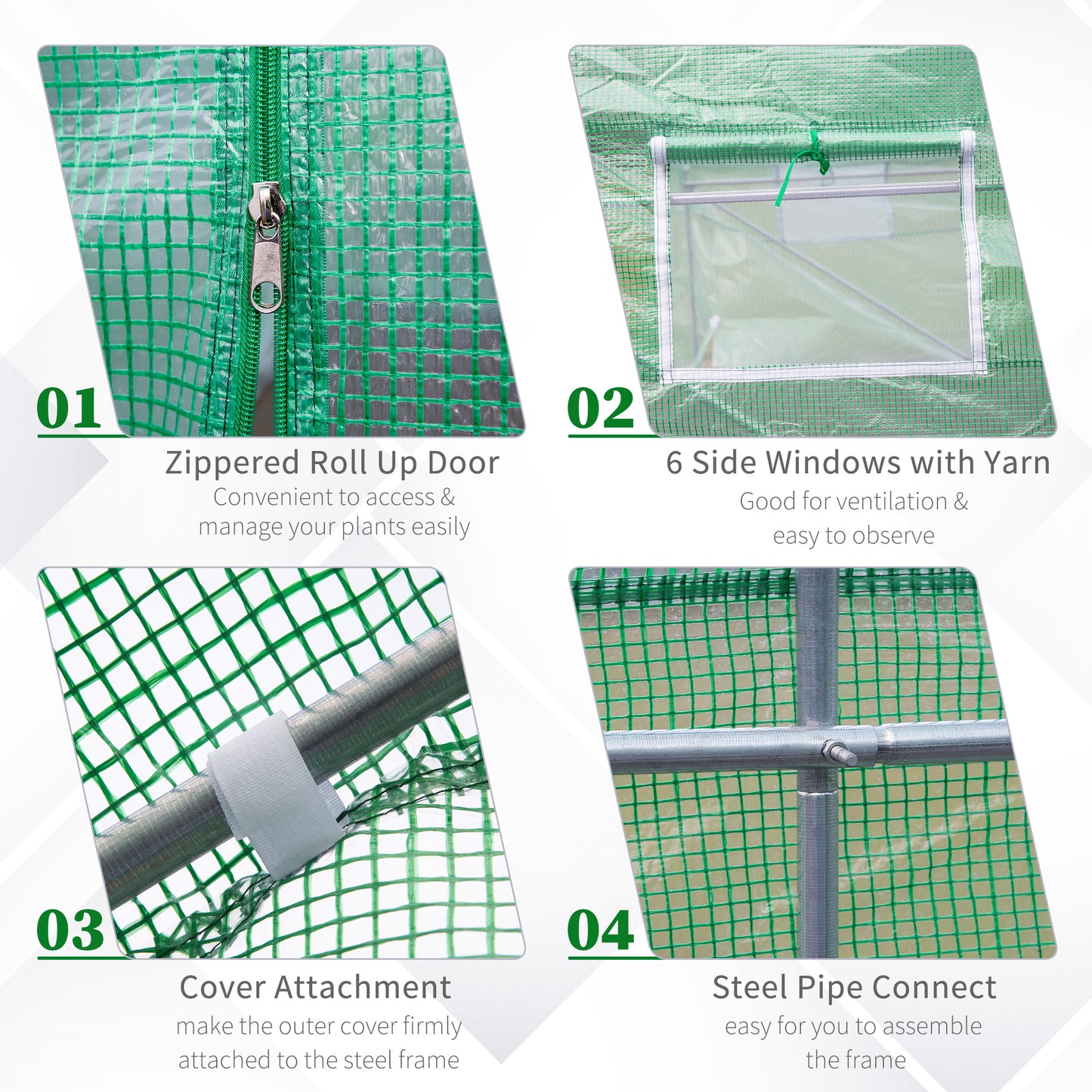 11.5' X 10' X 6.5' Outdoor Portable Walk-In Tunnel Greenhouse With Windows-Deep Green