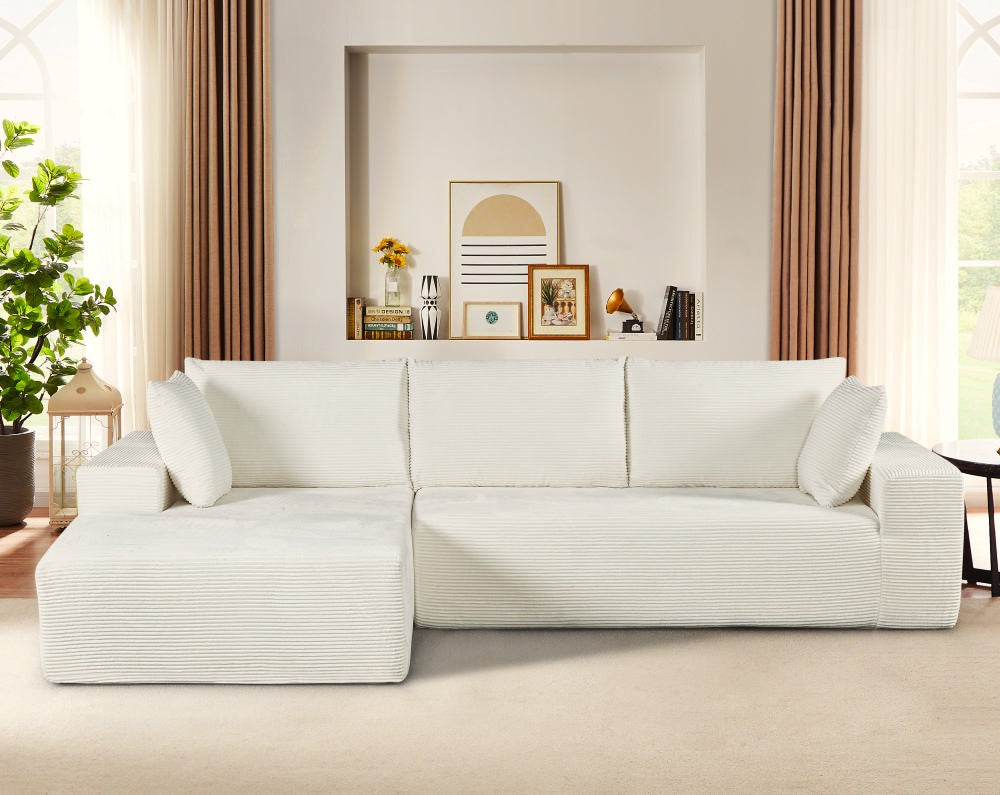 CozyForm Convertible Sectional Sofa In Soft Corduroy, Modern Comfy Couch With Full Foam Cushioning, Cozy Sleeper Sectional For Living Room, Bedroom, No Assembly Required, Ivory -Left Facing