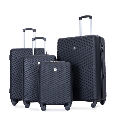 Luggage 4-piece ABS Lightweight Suitcase With Rotating Wheels, 24 Inch And 28 Inch With TSA Lock,   16 20 24 28   BLACK