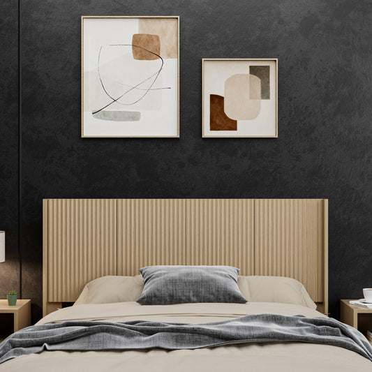 Wood Headboard Queen Size  64.4 Wide Wooden Queen Headboard Only  Modern Farmhouse Headboards  Wall Mounted Fluted Panel  Wingback Boho Headboards  Natural Oak