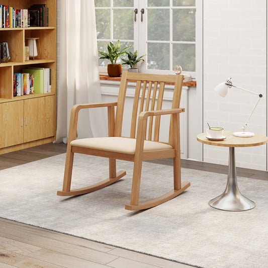 Rocking Chair With Slatted Back And Curved Armrests Rubberwood For Living Room, Bedroom, Study, Balcony Or Covered Patio