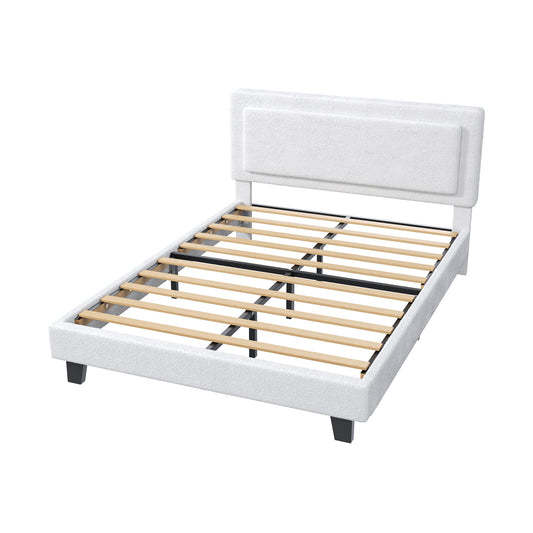 Queen Size Bed Frame Upholstered Platform Bed Frame With Adjustable Headboard Solid Wood Slats Iron Frame No Box Spring Needed Easy Assembly Beige