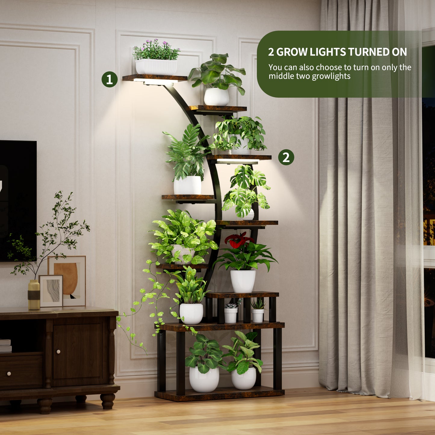 Plant Stand Indoor 9-Tiered , 63.6  Tall Plant Stand With 5 Grow Lights, Adjustable Lighting Modes  5 3 2 Lights , 10-Level Dimming & 3 Timer Settings, Energy-Efficient, Perfect For Plant Growth