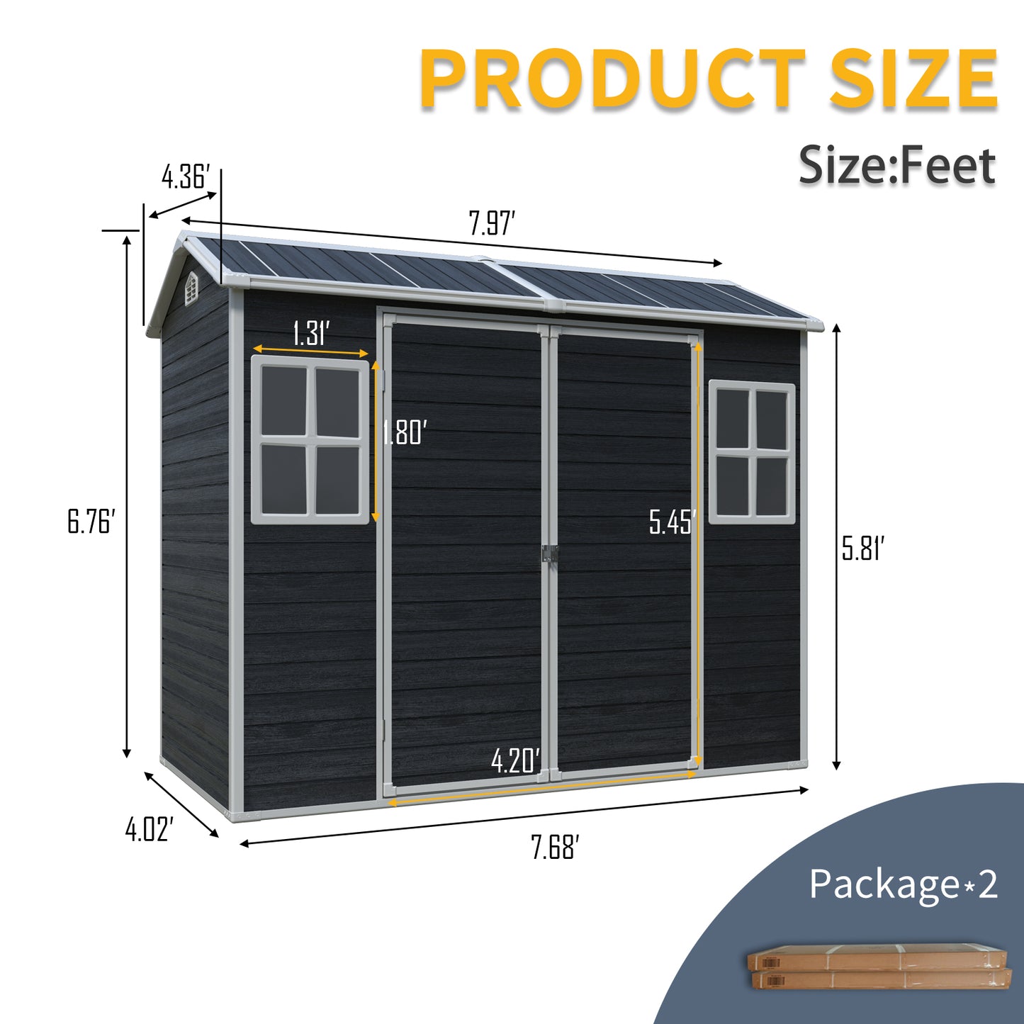 8 Ft X 4 Ft Outdoor Storage Shed With Two-Window And Double-Door, Plastic Shed With Floor For Gargen,Patio,Yard,Lawn,Black
